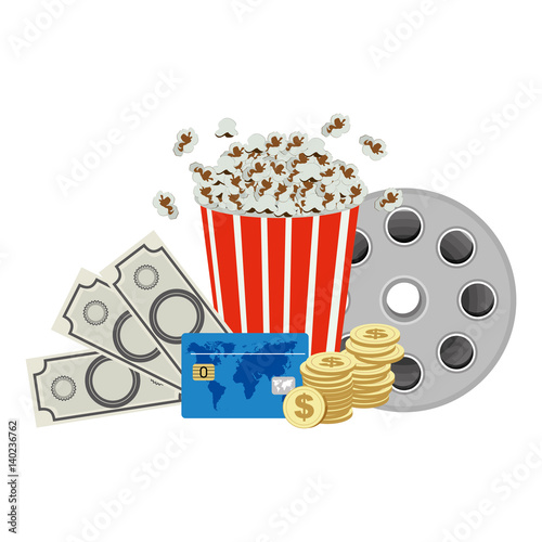color pop corn, clipart movie and money icon, vector illustraction design