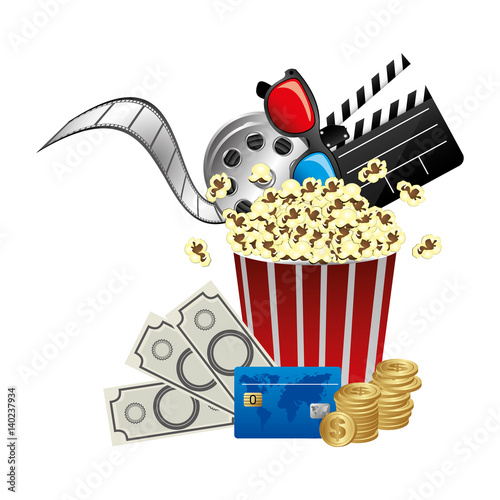 pop corn, clipart movie and money icon, vector illustraction design