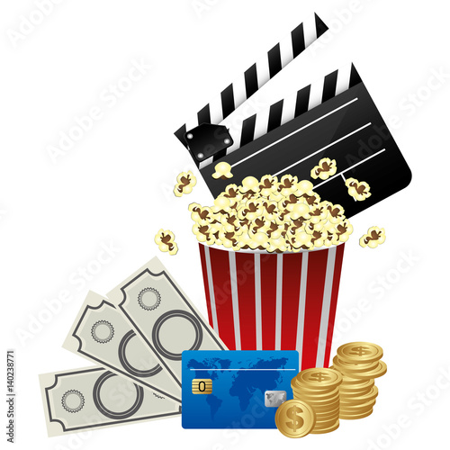 color clipper board, pop corn and money icon, vector illustraction design