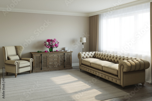 3d illustration of beige livingroom