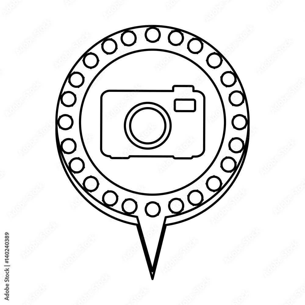 monochrome silhouette of analog camera and circular speech with contour ...