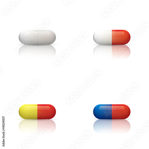 Pill capsules set isolated on white background. Vector illustration.