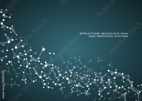 Molecule DNA and neurons vector. Molecular structure. Connected lines with dots. Genetic chemical compounds. Chemistry, medicine, science, technology concept. Geometric abstract background.