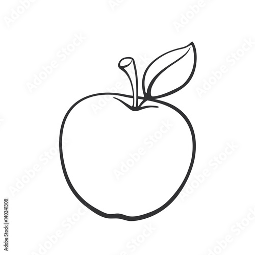 Vector illustration. Hand drawn doodle of apple with stem and leaf. Healthy vegetarian food. Cartoon sketch. Decoration for greeting cards, posters, emblems, wallpapers