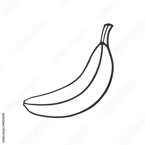 Vector illustration. Hand drawn doodle of not peeled banana. Healthy vegetarian food. Cartoon sketch. Decoration for greeting cards, posters, emblems, wallpapers