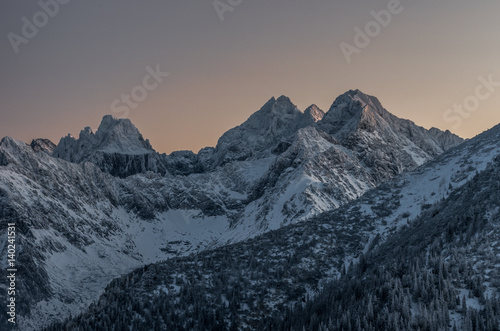 Winter Tatra mountains, Rysy and Wysoka in High Tatra mountain range