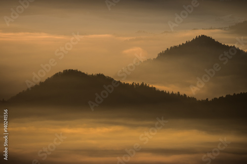 Fototapeta Naklejka Na Ścianę i Meble -  Misty mountains landscape in the morning, Poland