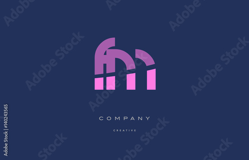 fm f m pink blue alphabet letter logo icon