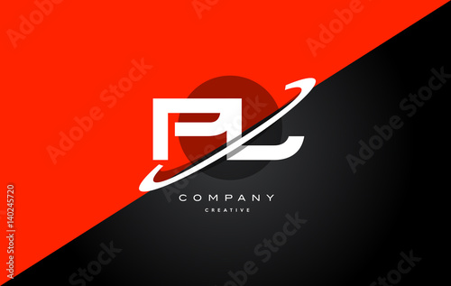 pl p l  red black technology alphabet company letter logo icon