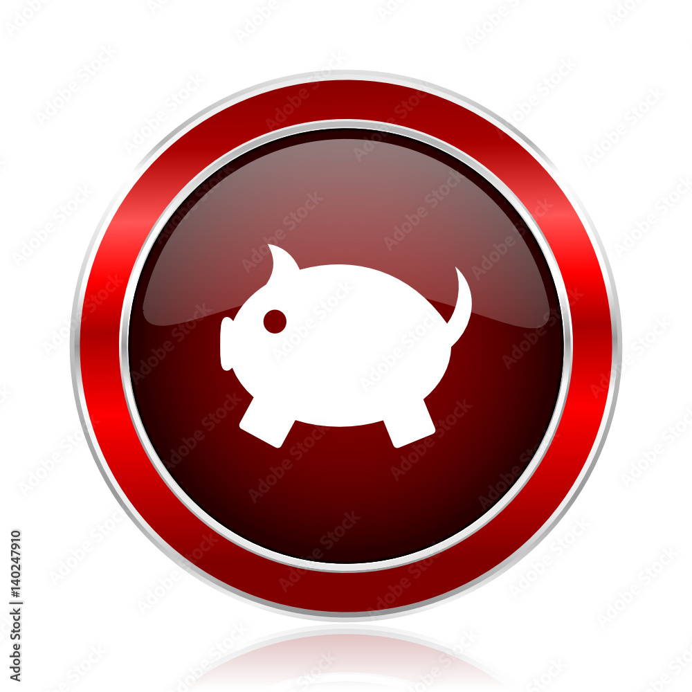 Piggy bank red silver metallic web and smartphone vector icon isolated on white background. Piggy bank red silver metallic web and smartphone vector icon isolated on white background.