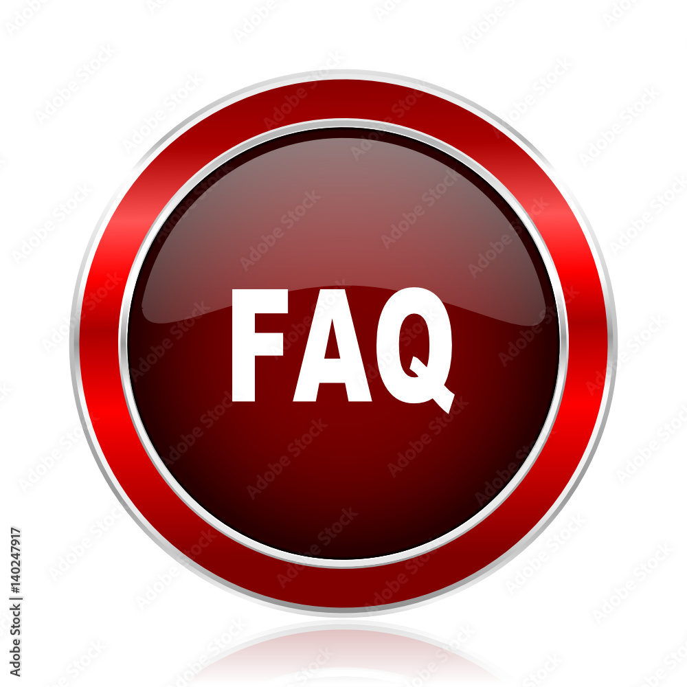 Faq red silver metallic web and smartphone vector icon isolated on white background. Faq red silver metallic web and smartphone vector icon isolated on white background.