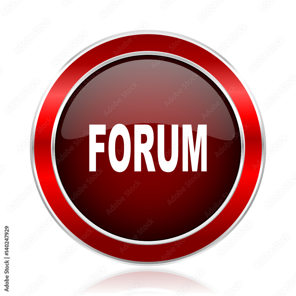 Forum red round glossy vector web icon. Circle modern design chrome metal border abstract sign for smartphone applications Forum red round glossy vector web icon. Circle modern design chrome metal border abstract sign for smartphone applications