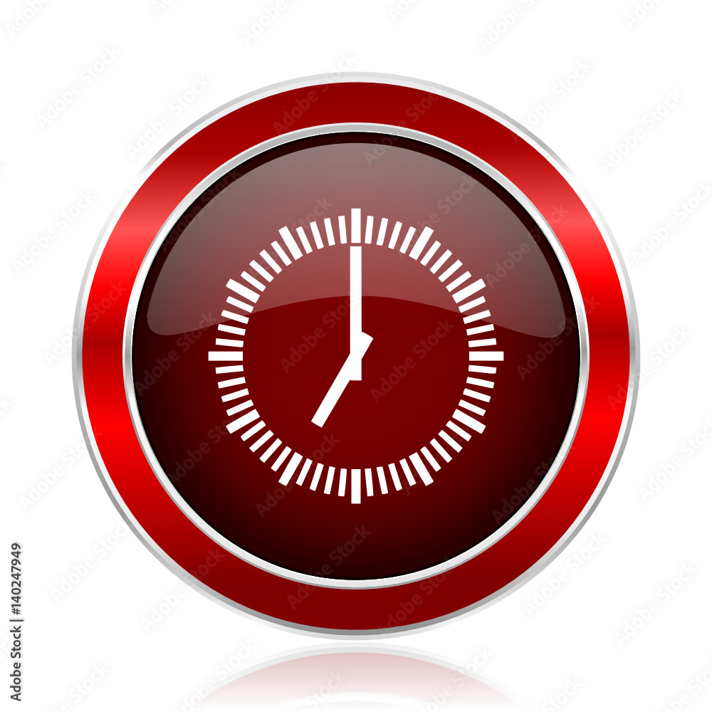 Time red round glossy vector web icon. Circle modern design chrome metal border abstract sign for smartphone applications Time red round glossy vector web icon. Circle modern design chrome metal border abstract sign for smartphone applications