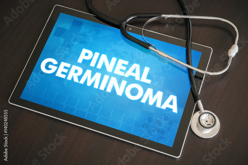 Pineal germinoma (cancer type) diagnosis medical concept on tablet screen with stethoscope photo