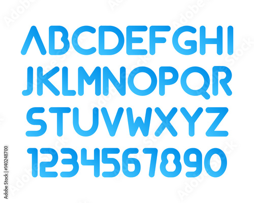 Font. Modern rounded typeface. Letetrs and numbers isolated photo