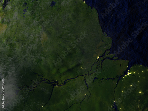 Amazon delta on realistic model of Earth