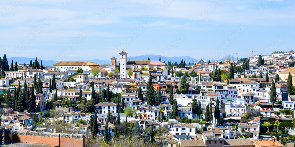 Albaicín neighborhood in Granada. Typical Spanish village with white houses.