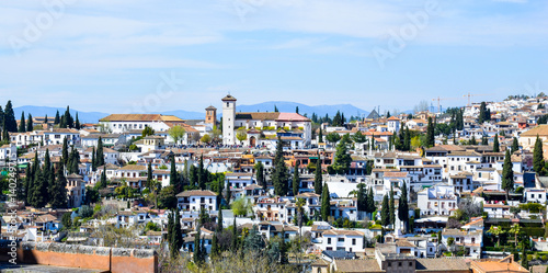 Albaicín neighborhood in Granada. Typical Spanish village with white houses.