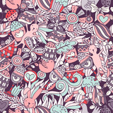 Cartoon vector hand drawn Doodle Happy Easter illustration. Seamless pattern.