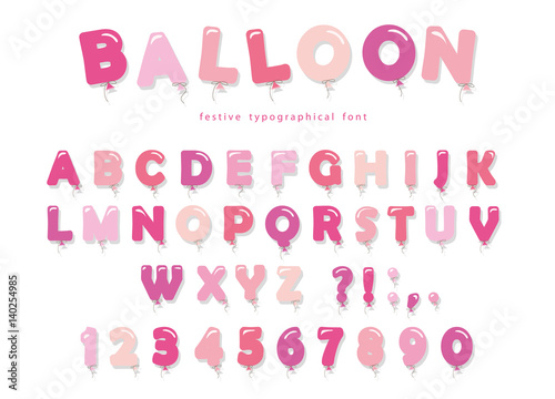 Balloon pink font. Cute ABC letters and numbers. For birthday, baby shower. Girly.