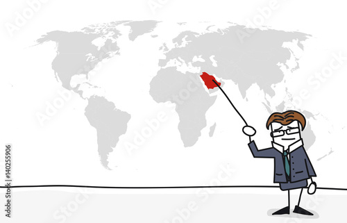 Personnage qui présente la carte du monde : Arabie Saoudite