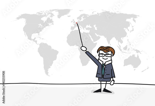 Personnage qui présente la carte du monde : Belgique