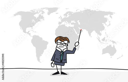 Personnage qui présente la carte du monde : Emirats arabes unis