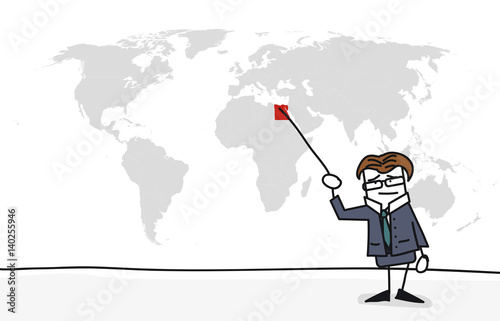 Personnage qui présente la carte du monde : Egypte