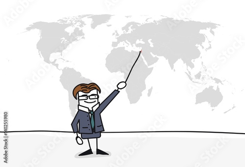 Personnage qui présente la carte du monde : Israël