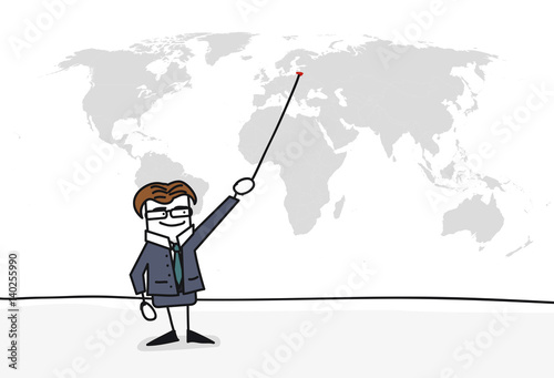 Personnage qui présente la carte du monde : Lituanie