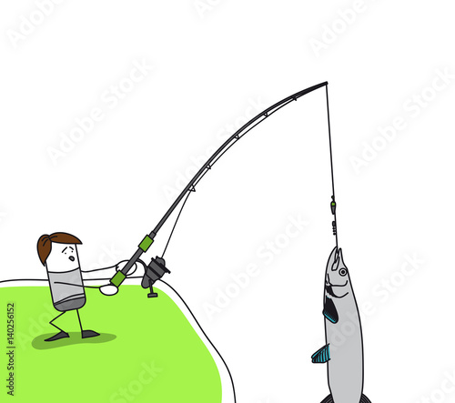 Personnage qui pêche un saumon
