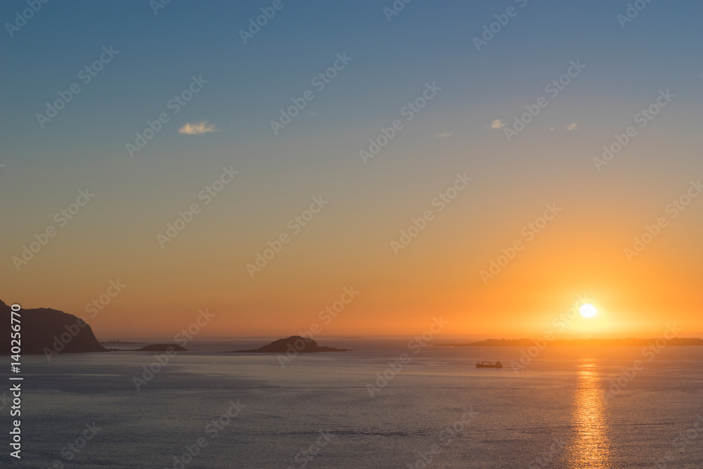 Alesund Region, Norway - View from Mt. Aksla towards the Islands of Giske and Godøya at Sunset