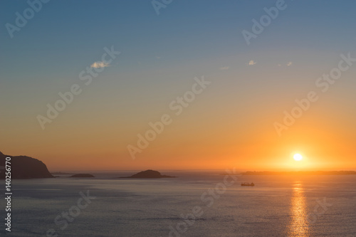 Alesund Region  Norway - View from Mt. Aksla towards the Islands of Giske and God  ya at Sunset