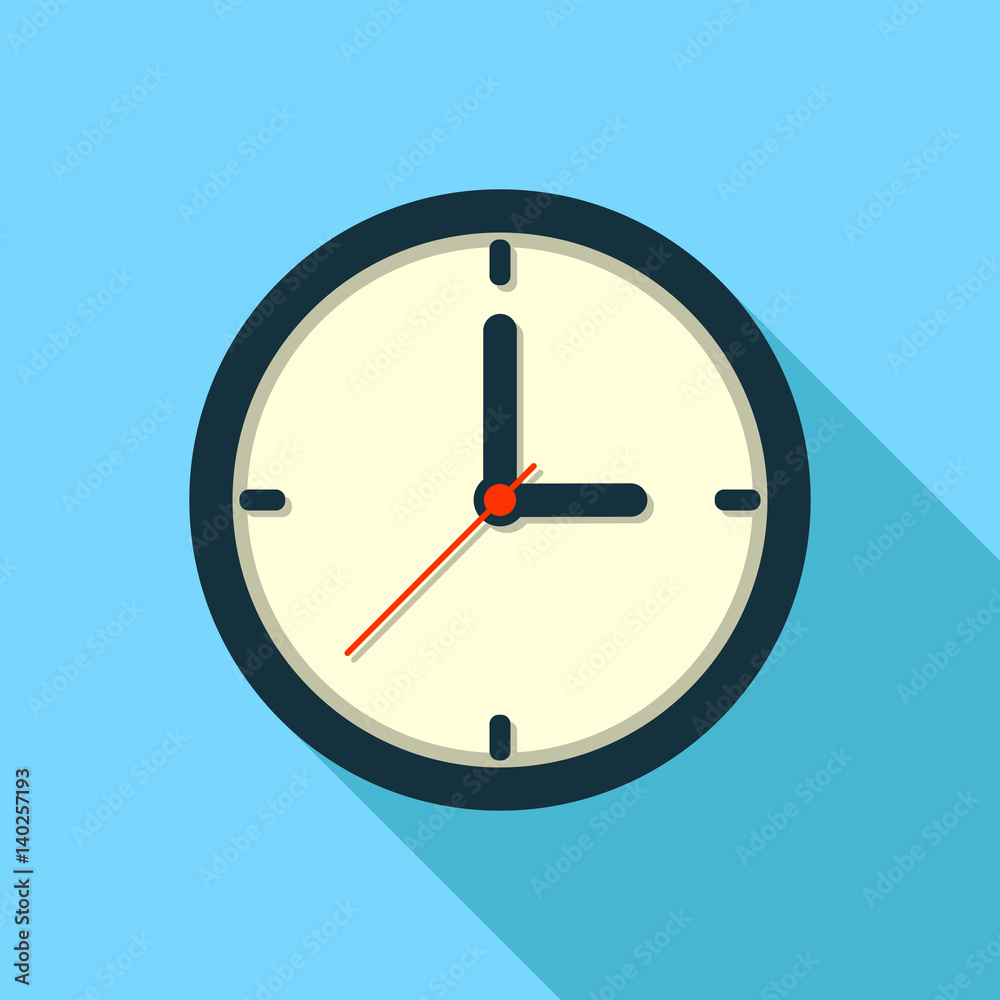 Clock icon in flat style on color background. Vector. Clock icon in flat style on color background. Vector.