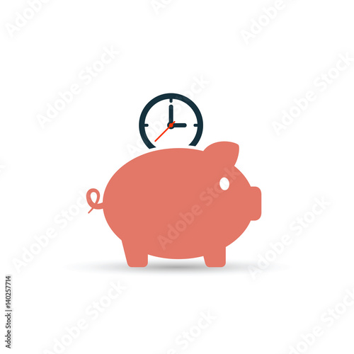 Time is money piggy bank icon. Save time vector illustration.