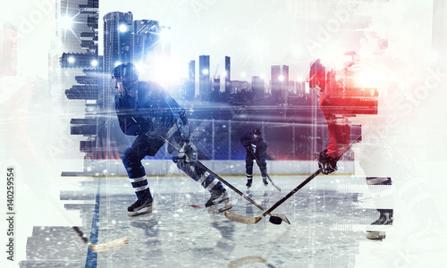 Photography Hockey players on ice . Mixed media