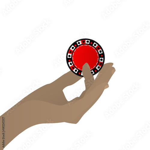 The hand to hold the casino chip game is a victory