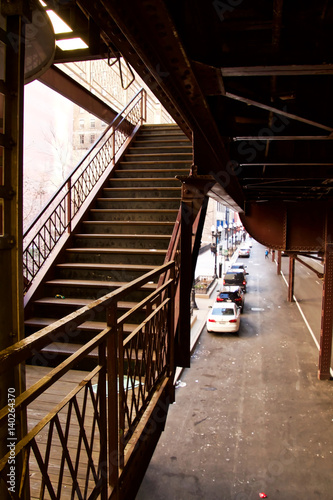 Elevated (El) Train Staircase in Chicago on Wabash Ave photo