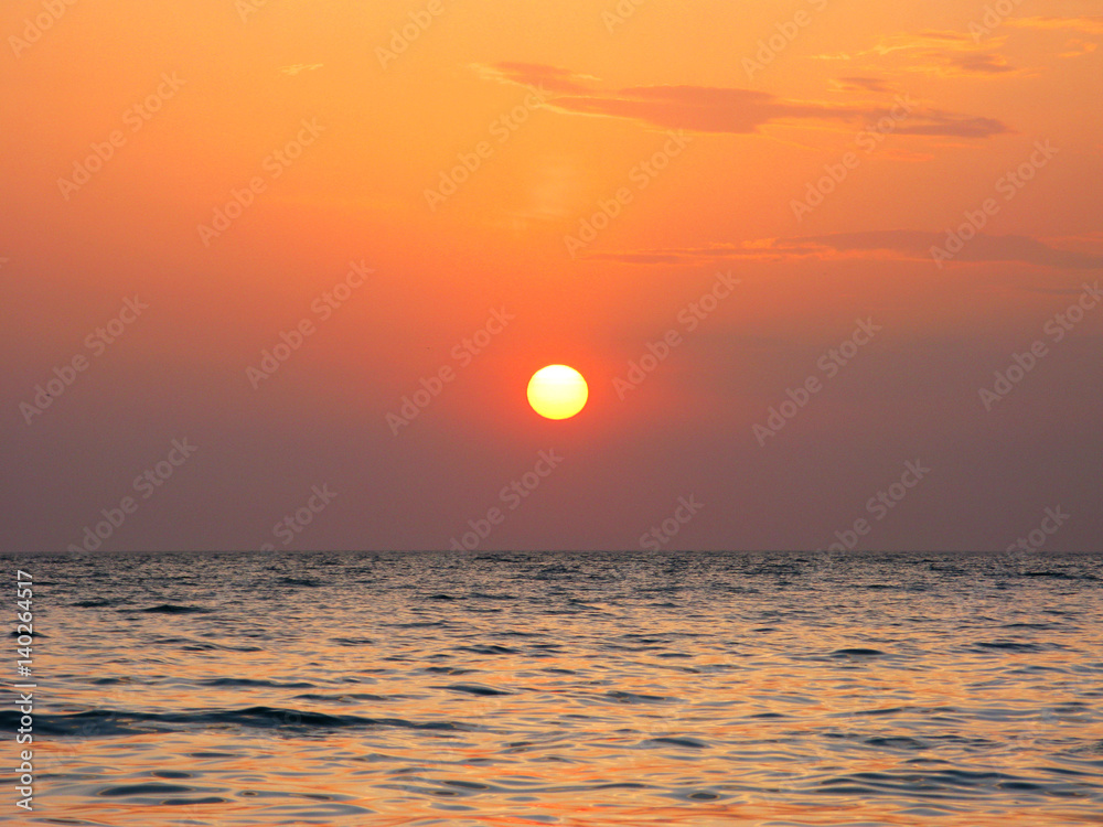 Fantastic orange sea ocean sunset horizon sky photo