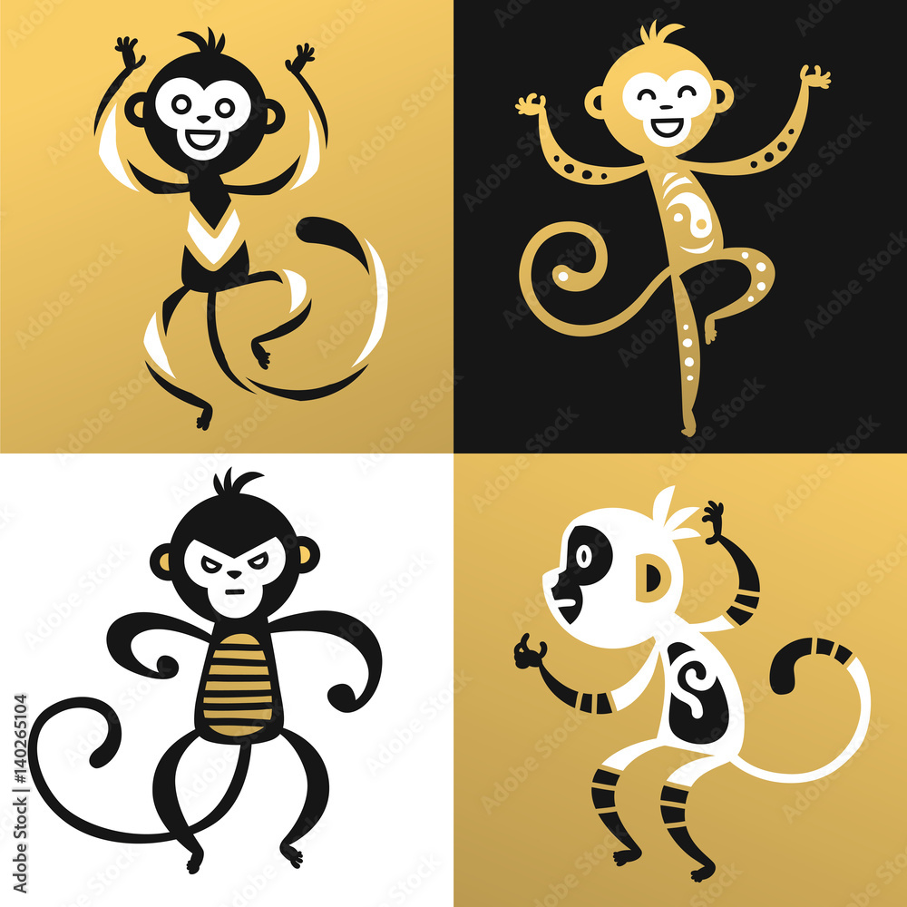 monkey vector illustration chinese style Stock Vector | Adobe Stock
