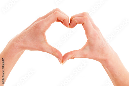 Hands showing heart over white background