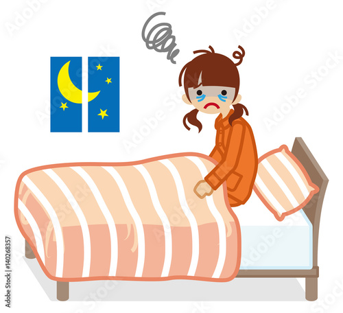 Girl suffers Insomnia- Coral color Bedclothes