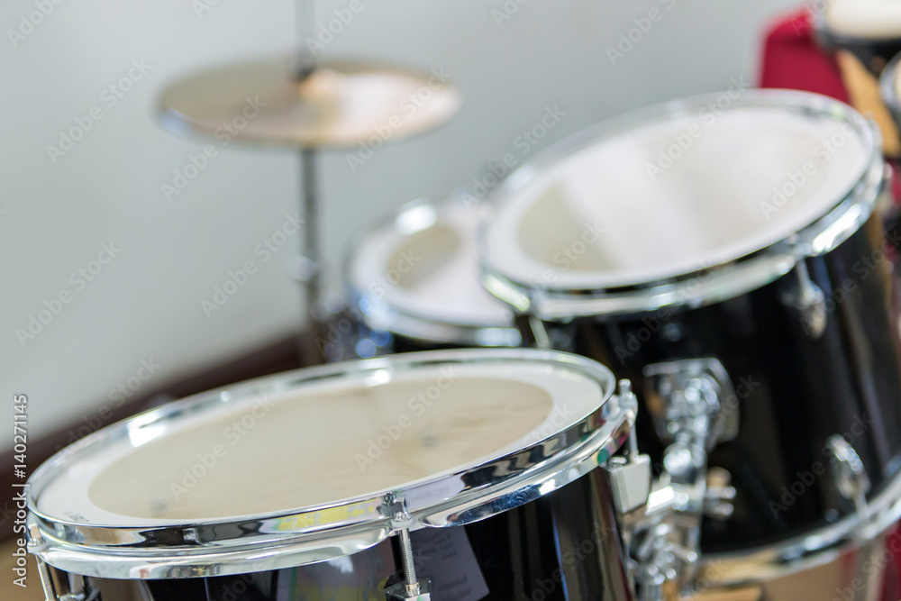 Detail of a drum kit for playing music Detail of a drum kit for playing music