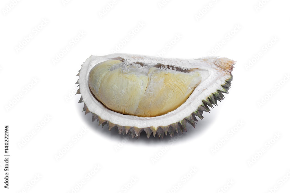 Fototapeta premium durian ripe yellow meat tropical fruit on white background