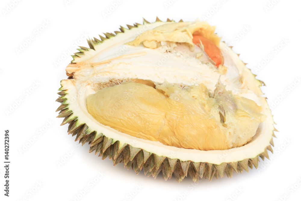 fresh durian ripe yellow meat tropical fruit on white background fresh durian ripe yellow meat tropical fruit on white background