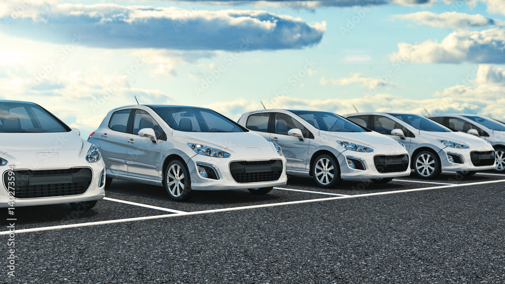 Fototapeta premium cars in parking lot. 3d rendering