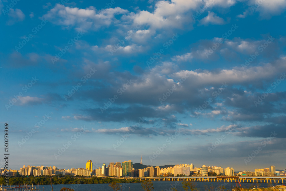 Seoul Skyline and Cityscape on Han River in South Korea Seoul Skyline and Cityscape on Han River in South Korea