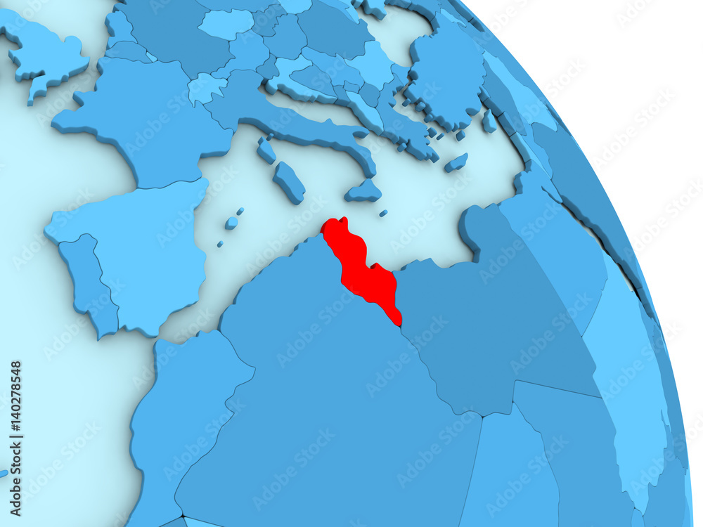Tunisia on blue political globe