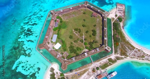 Dry Tortugas National Park. Florida. Fort Jefferson. USA. Aerial view. Yankee freedom ferry.