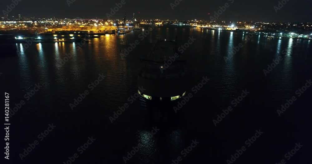 Aerial View of Vehicle Carrier Ship Leaving Port of Philadelphia at Night Aerial View of Vehicle Carrier Ship Leaving Port of Philadelphia at Night